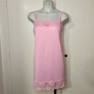 Vintage 60s Pink Maidenform Confection Lace Trim Mini Slip Dress lingerie